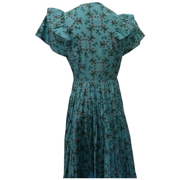 Cefinn Sawyer Midi Dress Green Floral Fit & Flare Size 4 Work Wedding Guest - Picture 15 of 15